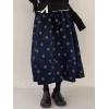 imagechouyatou Women Fall Y2K Polka Dot Coduroy Skirt Elastic Waist Winter ALine Flowy Pleated Midi Long SkirtNavy Blue