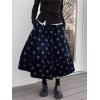 imagechouyatou Women Fall Y2K Polka Dot Coduroy Skirt Elastic Waist Winter ALine Flowy Pleated Midi Long SkirtNavy Blue