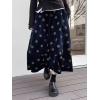 imagechouyatou Women Fall Y2K Polka Dot Coduroy Skirt Elastic Waist Winter ALine Flowy Pleated Midi Long SkirtNavy Blue