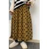 imagechouyatou Women Fall Y2K Polka Dot Coduroy Skirt Elastic Waist Winter ALine Flowy Pleated Midi Long SkirtYellow