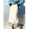 imagechouyatou Womens Fringe Trim Faux Suede Skirt High Waisted Pencil Dressy Fall Winter Midi Long SkirtBeige