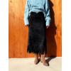 imagechouyatou Womens Fringe Trim Faux Suede Skirt High Waisted Pencil Dressy Fall Winter Midi Long SkirtBlack