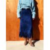 imagechouyatou Womens Fringe Trim Faux Suede Skirt High Waisted Pencil Dressy Fall Winter Midi Long SkirtBlue