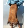 imagechouyatou Womens Fringe Trim Faux Suede Skirt High Waisted Pencil Dressy Fall Winter Midi Long SkirtBrown