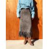 imagechouyatou Womens Fringe Trim Faux Suede Skirt High Waisted Pencil Dressy Fall Winter Midi Long SkirtGrey