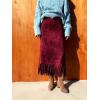 imagechouyatou Womens Fringe Trim Faux Suede Skirt High Waisted Pencil Dressy Fall Winter Midi Long SkirtRed