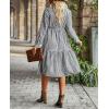 imagechouyatou Womens Retro Plaid Button Down Shirt Dress Long Sleeve Ruffle Tiered Midi Long Dress with PocketsBlack