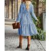 imagechouyatou Womens Retro Plaid Button Down Shirt Dress Long Sleeve Ruffle Tiered Midi Long Dress with PocketsBlue