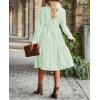 imagechouyatou Womens Retro Plaid Button Down Shirt Dress Long Sleeve Ruffle Tiered Midi Long Dress with PocketsGreen