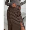 imagechouyatou Womens Sexy Lace Up Front ALine Skirt High Waist Pu Faux Leather Maxi Bodycon DressDark Brown