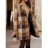 imagechouyatou Womens Vintage Plaid Pea Coat Double Breasted Wool Coat Mid Long Blazer Jacket Outerwear OvercoatKhaki