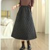 imagechouyatou Womens Winter Warm Elastic Waist Padded Quilted Midi Long Puffer Insulated Skirt with PocketBlack