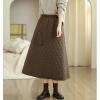 imagechouyatou Womens Winter Warm Elastic Waist Padded Quilted Midi Long Puffer Insulated Skirt with PocketBrown