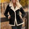 imagechouyatou Womens Winter Warm Notch Lapel Sherpa Fleece Lined Coat Faux Suede Jacket OuterwearBlack