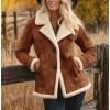 imagechouyatou Womens Winter Warm Notch Lapel Sherpa Fleece Lined Coat Faux Suede Jacket OuterwearBrown