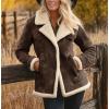 imagechouyatou Womens Winter Warm Notch Lapel Sherpa Fleece Lined Coat Faux Suede Jacket OuterwearCoffee