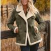imagechouyatou Womens Winter Warm Notch Lapel Sherpa Fleece Lined Coat Faux Suede Jacket OuterwearDark Green