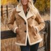 imagechouyatou Womens Winter Warm Notch Lapel Sherpa Fleece Lined Coat Faux Suede Jacket OuterwearKhaki