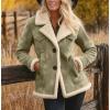 imagechouyatou Womens Winter Warm Notch Lapel Sherpa Fleece Lined Coat Faux Suede Jacket OuterwearLight Green