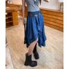 imagechouyatou Womens Y2K Irregular Ruffle Hem Denim Skirt Elastic Waist Split Thigh Midi Jean Tiered SkirtDark Blue