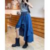 imagechouyatou Womens Y2K Irregular Ruffle Hem Denim Skirt Elastic Waist Split Thigh Midi Jean Tiered SkirtDark Blue