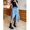 imagechouyatou Womens Y2K Irregular Ruffle Hem Denim Skirt Elastic Waist Split Thigh Midi Jean Tiered SkirtLight Blue