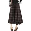 imagechouyatou Women Fall Elastic Waist ALine Pleated Plaid Wool Skirt Winter Midi Long Swing Skirt with PocketBrown