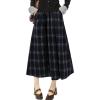 imagechouyatou Women Fall Elastic Waist ALine Pleated Plaid Wool Skirt Winter Midi Long Swing Skirt with PocketNavy Blue