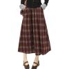 imagechouyatou Women Fall Elastic Waist ALine Pleated Plaid Wool Skirt Winter Midi Long Swing Skirt with PocketRed