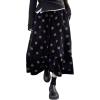 imagechouyatou Women Fall Y2K Polka Dot Coduroy Skirt Elastic Waist Winter ALine Flowy Pleated Midi Long SkirtBlack Grey
