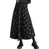 imagechouyatou Women Fall Y2K Polka Dot Coduroy Skirt Elastic Waist Winter ALine Flowy Pleated Midi Long SkirtBlack Yellow