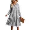 imagechouyatou Womens Retro Plaid Button Down Shirt Dress Long Sleeve Ruffle Tiered Midi Long Dress with PocketsBlack