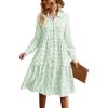 imagechouyatou Womens Retro Plaid Button Down Shirt Dress Long Sleeve Ruffle Tiered Midi Long Dress with PocketsGreen