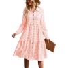 imagechouyatou Womens Retro Plaid Button Down Shirt Dress Long Sleeve Ruffle Tiered Midi Long Dress with PocketsOrange