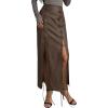 imagechouyatou Womens Sexy Lace Up Front ALine Skirt High Waist Pu Faux Leather Maxi Bodycon DressDark Brown