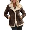imagechouyatou Womens Winter Warm Notch Lapel Sherpa Fleece Lined Coat Faux Suede Jacket OuterwearCoffee