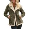imagechouyatou Womens Winter Warm Notch Lapel Sherpa Fleece Lined Coat Faux Suede Jacket OuterwearDark Green