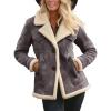 imagechouyatou Womens Winter Warm Notch Lapel Sherpa Fleece Lined Coat Faux Suede Jacket OuterwearGrey