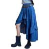 imagechouyatou Womens Y2K Irregular Ruffle Hem Denim Skirt Elastic Waist Split Thigh Midi Jean Tiered SkirtDark Blue