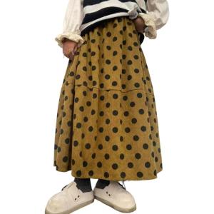 imagechouyatou Women Fall Y2K Polka Dot Coduroy Skirt Elastic Waist Winter ALine Flowy Pleated Midi Long SkirtYellow
