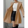 imagechouyatou Women Winter Double Breasted Hooded Wool Coat Casual ALine Wool Trench Coat Peacoat with HoodCamel