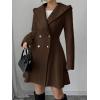 imagechouyatou Women Winter Double Breasted Hooded Wool Coat Casual ALine Wool Trench Coat Peacoat with HoodCoffee