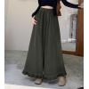 imagechouyatou Womens Elastic Waist Corduroy Wide Leg Pants Flare Bell Bottom Long Palazzo Pants Culottes with PocketsBlackish Green