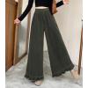 imagechouyatou Womens Elastic Waist Corduroy Wide Leg Pants Flare Bell Bottom Long Palazzo Pants Culottes with PocketsBlackish Green