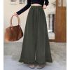 imagechouyatou Womens Elastic Waist Corduroy Wide Leg Pants Flare Bell Bottom Long Palazzo Pants Culottes with PocketsBlackish Green