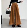 imagechouyatou Womens Elastic Waist Corduroy Wide Leg Pants Flare Bell Bottom Long Palazzo Pants Culottes with PocketsBrown
