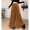 imagechouyatou Womens Elastic Waist Corduroy Wide Leg Pants Flare Bell Bottom Long Palazzo Pants Culottes with PocketsBrown