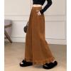 imagechouyatou Womens Elastic Waist Corduroy Wide Leg Pants Flare Bell Bottom Long Palazzo Pants Culottes with PocketsBrown