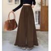imagechouyatou Womens Elastic Waist Corduroy Wide Leg Pants Flare Bell Bottom Long Palazzo Pants Culottes with PocketsCoffee