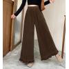 imagechouyatou Womens Elastic Waist Corduroy Wide Leg Pants Flare Bell Bottom Long Palazzo Pants Culottes with PocketsCoffee